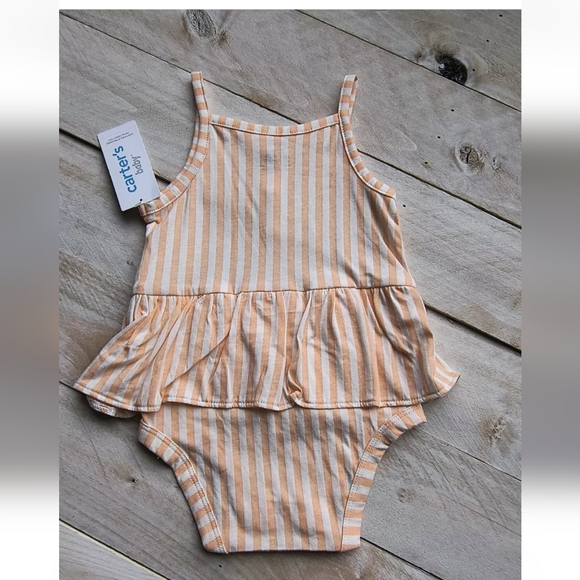Carter's 2pc Pant Set With Ruffle Striped Tank Top Bodysuit Orange Blue 12 Month - Picture 4 of 5